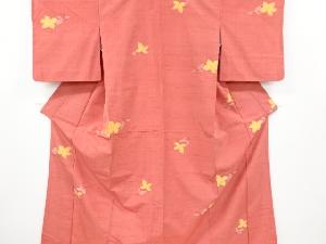 アンティーク　枝花模様織り出し手織り節紬着物